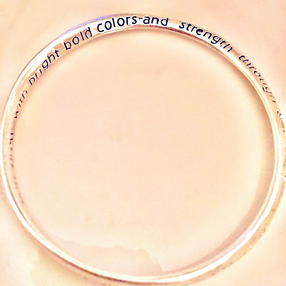 Inscribed bracelet “if Sisters were flowers…” silverplate (?) bangle Text